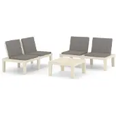vidaXL 3-delige Loungeset met kussens kunststof wit