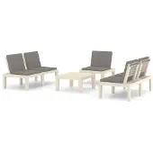 vidaXL 4-delige loungeset voor de tuin met kussens, kunststof, wit