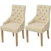 vidaXL Eetkamerstoelen 2 stuks eikenhout en stof crèmekleurig online kopen