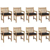 vidaXL Tuinstoelen 8 st met zwarte kussens massief teakhout