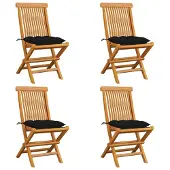 vidaXL Tuinstoelen 4 st met zwarte kussens massief teakhout