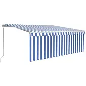 vidaXL Luifel handmatig uittrekbaar rolgordijn LED 4,5x3 m blauw wit