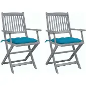 vidaXL Set van 2 klapstoelen met kussens, gemaakt van massief acaciahout.