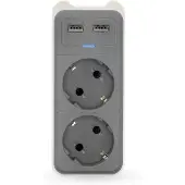 Caliber Stekkerblok 2 Aansluiten Met 2 X USB - Wit/Grijs (HPS1202U)