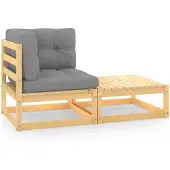 vidaXL 2-delige Loungeset met kussens massief grenenhout