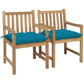 vidaXL Tuinstoelen 2 st met lichtblauwe kussens massief teakhout