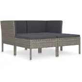 vidaXL 4-delige loungeset voor de tuin met kussens, van polyrotan, grijs