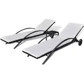vidaXL Ligbedden met tafel poly rattan zwart