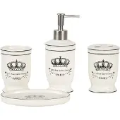 Clayre & Eef Bathroom Set Set of 4 Beige Black Ceramic Crown Paris Bathroom Accessories Set - Beige