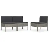 Natur24 Tuinstoelen, set van 3, met kussens, van polyrotan, grijs