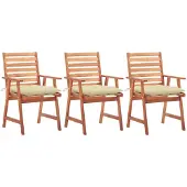vidaXL Tuinstoelen 3 st met kussens massief acaciahout