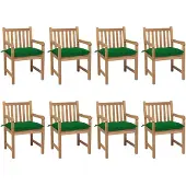 vidaXL Tuinstoelen 8 st met groene kussens massief teakhout