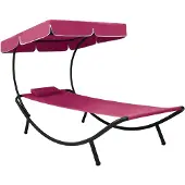 vidaXL Loungebed met luifel en kussen roze
