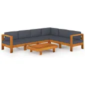 vidaXL 7-delige Loungeset met donkergrijze kussens acaciahout