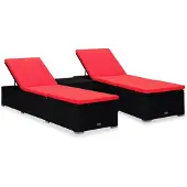 vidaXL 3-delige Ligbeddenset met theetafel poly rattan zwart