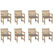 vidaXL Tuinstoelen 8 st met grijze kussens massief teakhout