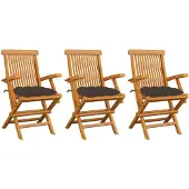 vidaXL Tuinstoelen 3 st met taupe kussens massief teakhout