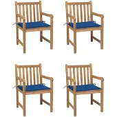 vidaXL Tuinstoelen 4 st met koningsblauwe kussens massief teakhout