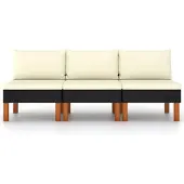 vidaXL Middenbanken 3 st poly rattan en massief eucalyptushout