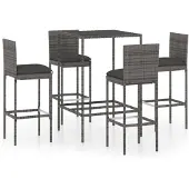 vidaXL 5-delige Tuinbarset met kussens poly rattan grijs
