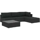 vidaXL 5-delige loungeset voor de tuin met kussens, van polyrotan, zwart