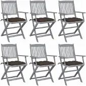 vidaXL Tuinstoelen 6 st inklapbaar met kussens massief acaciahout