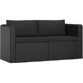 vidaXL 2-delige Loungeset met kussens poly rattan zwart