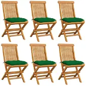 vidaXL Tuinstoelen 6 st met groene kussens massief teakhout