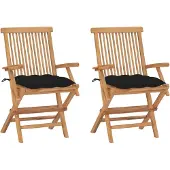 vidaXL Tuinstoelen 2 st met zwarte kussens massief teakhout