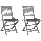 vidaXL Set van 2 klapstoelen met kussens, gemaakt van massief acaciahout.