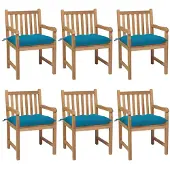 vidaXL Tuinstoelen 6 st met lichtblauwe kussens massief teakhout