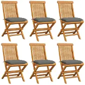 vidaXL Tuinstoelen 6 st met grijze kussens massief teakhout