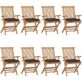 vidaXL Klapstoelen met taupekleurige kussens, 8-delig, massief teakhout