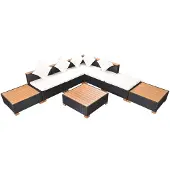 vidaXL Loungeset poly rattan HKC blad zwart 18-delig online kopen