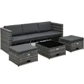 vidaXL 4-delige loungeset voor de tuin met kussens, van polyrotan, grijs