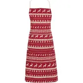 Clayre & Eef Keukenschort 70x85 cm Rood Beige Katoen Kerst BBQ Schort Rood BBQ Schort