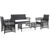 vidaXL 4-delige Loungeset met kussen poly rattan zwart
