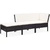 vidaXL 3-delige loungeset voor de tuin met kussens, van polyrotan, zwart
