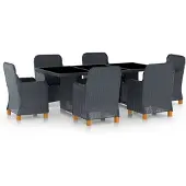 vidaXL 7-delige Tuinset met kussens poly rattan donkergrijs