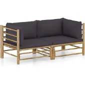 vidaXL 2-delige Loungeset met kussens bamboe donkergrijs