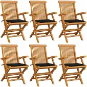 vidaXL Tuinstoelen 6 st met zwarte kussens massief teakhout