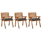 vidaXL Tuinstoelen 3 st met kussens massief acaciahout