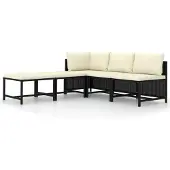 vidaXL 5-delige Loungeset met kussens poly rattan zwart