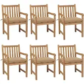 vidaXL Tuinstoelen 6 st met beige kussens massief teakhout