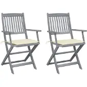 vidaXL Tuinstoelen 2 st inklapbaar met kussens massief acaciahout