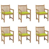 vidaXL Tuinstoelen 6 st met heldergroene kussens massief teakhout