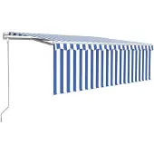 vidaXL Luifel automatisch uittrekbaar met rolgordijn 4x3 m blauw wit