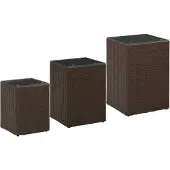 vidaXL 3-delige Bijzettafelset met glazen blad poly rattan bruin