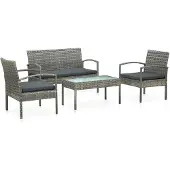 vidaXL 4-delige Loungeset met kussens poly rattan grijs