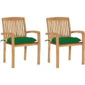 vidaXL Tuinstoelen 2 st met groene kussens massief teakhout